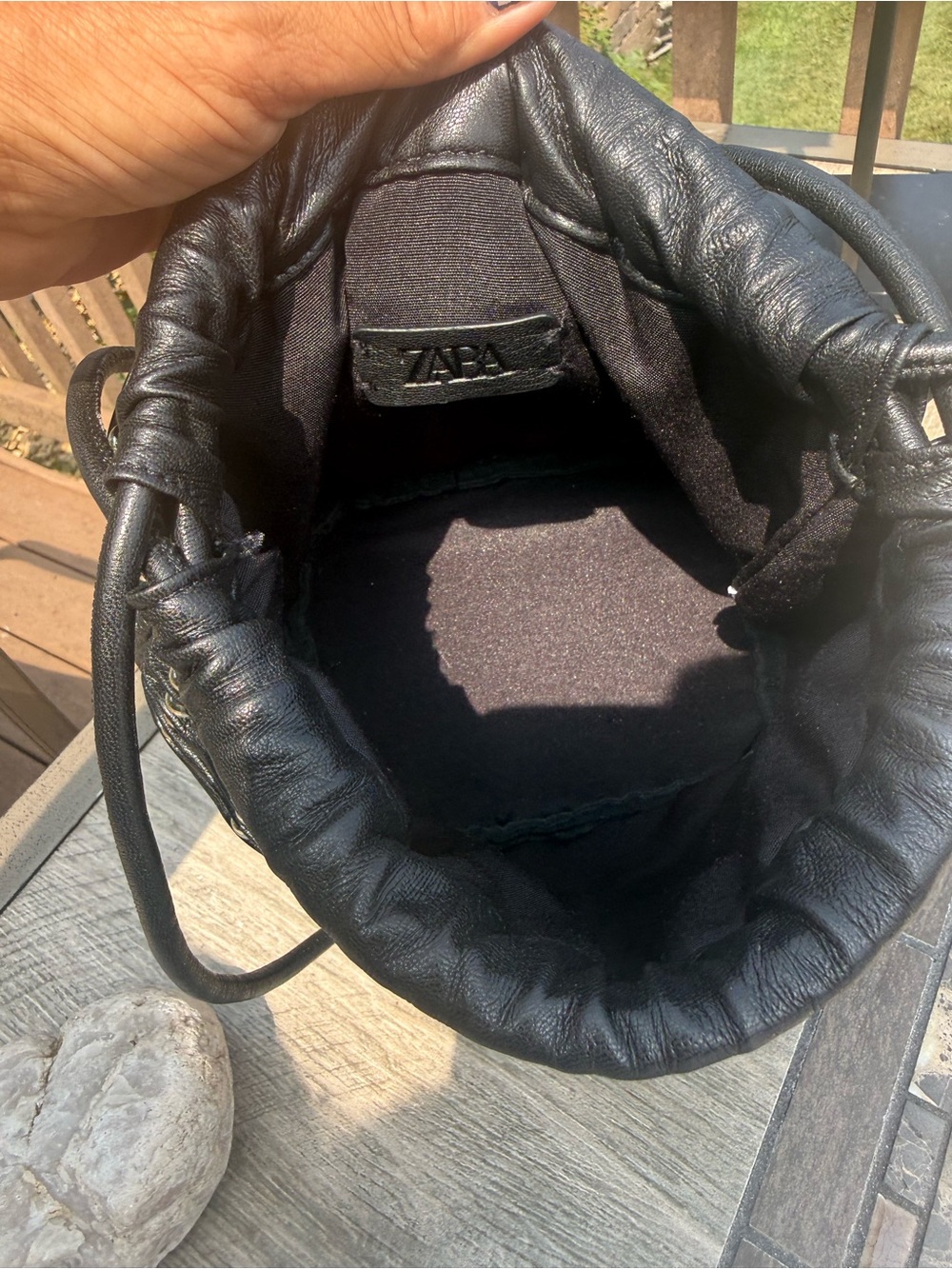 EUC Zara Ball Studded Drawstring Bucket Bag Softest Leather Feel Black Silver - Picture 9 of 9